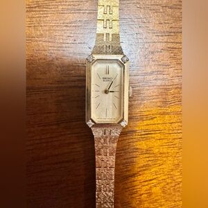 Seiko Gold & Diamond Rectangular Watch